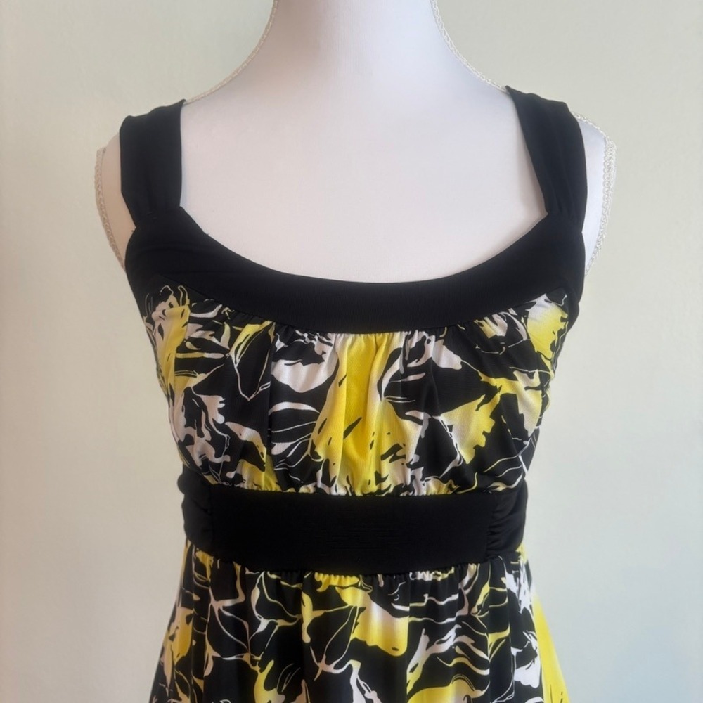 Vtg La Belle 90s Y2K Babydoll Dress M Black/Yellow Floral Milkmaid Coquette FLAW - Picture 2 of 10